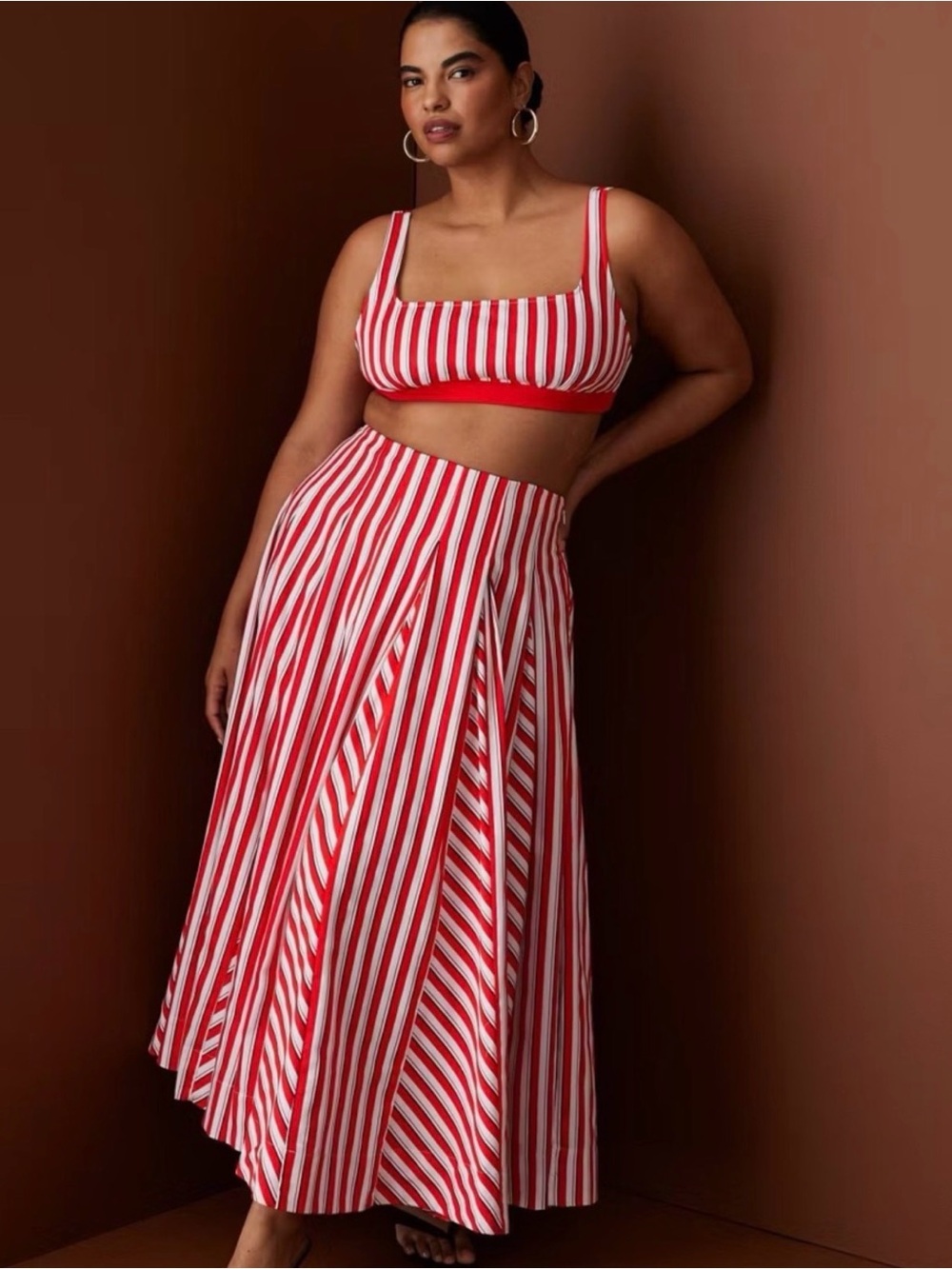 Red and White Striped Maxi Skirt - Women's Summer Skirt